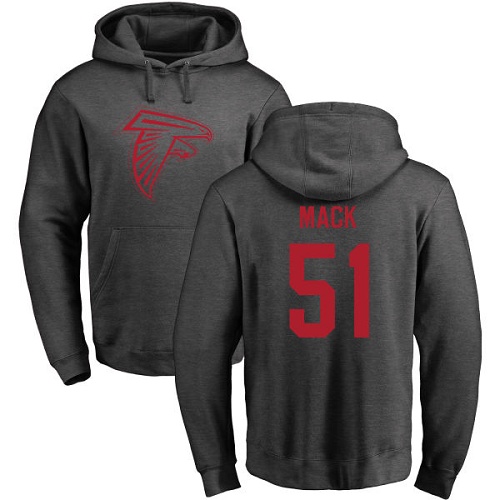 Atlanta Falcons Men Ash Alex Mack One Color NFL Football 51 Pullover Hoodie Sweatshirts